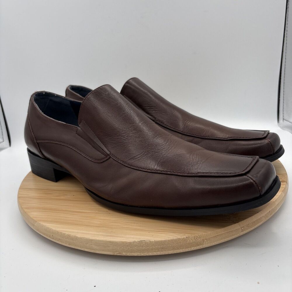 Steve Madden Edgge Mens Loafer Size 13 Brown Leather Square Toe Slip-On Classic